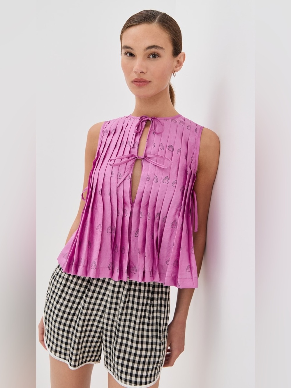 NWT Alex of Bohemia Rhoe Fuchsia Heart Silk Top